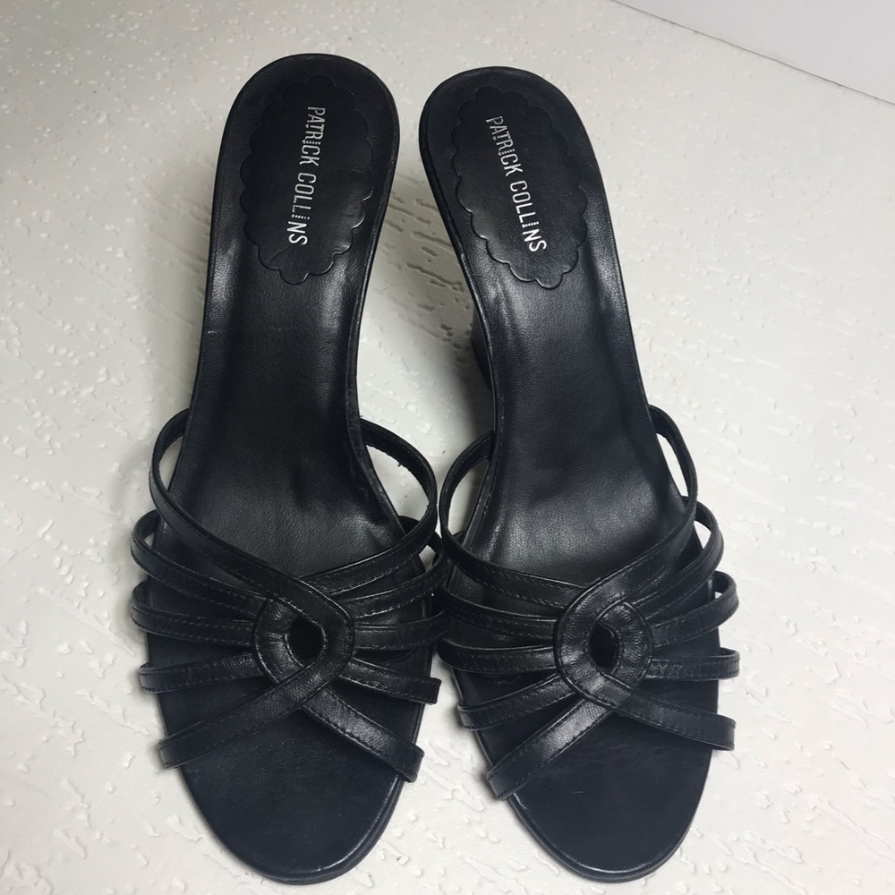 Patrick Collins black Leather wedges Sz 8